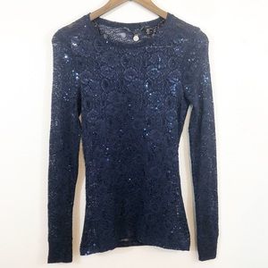 BKE Navy lace and sparkle blouse small NWT